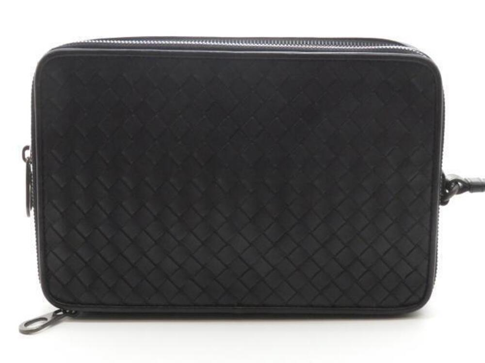 BOTTEGA VENETA Clutch Bag Shoulder Black Intrecciato Calfskin